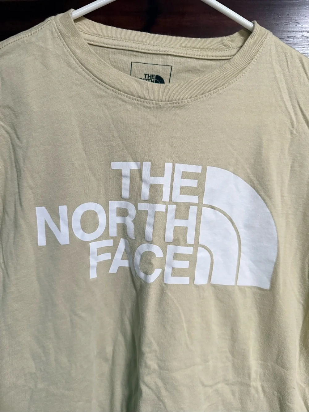 The North Face Men's Short-Sleeve Logo Tee in Beige with White Logo